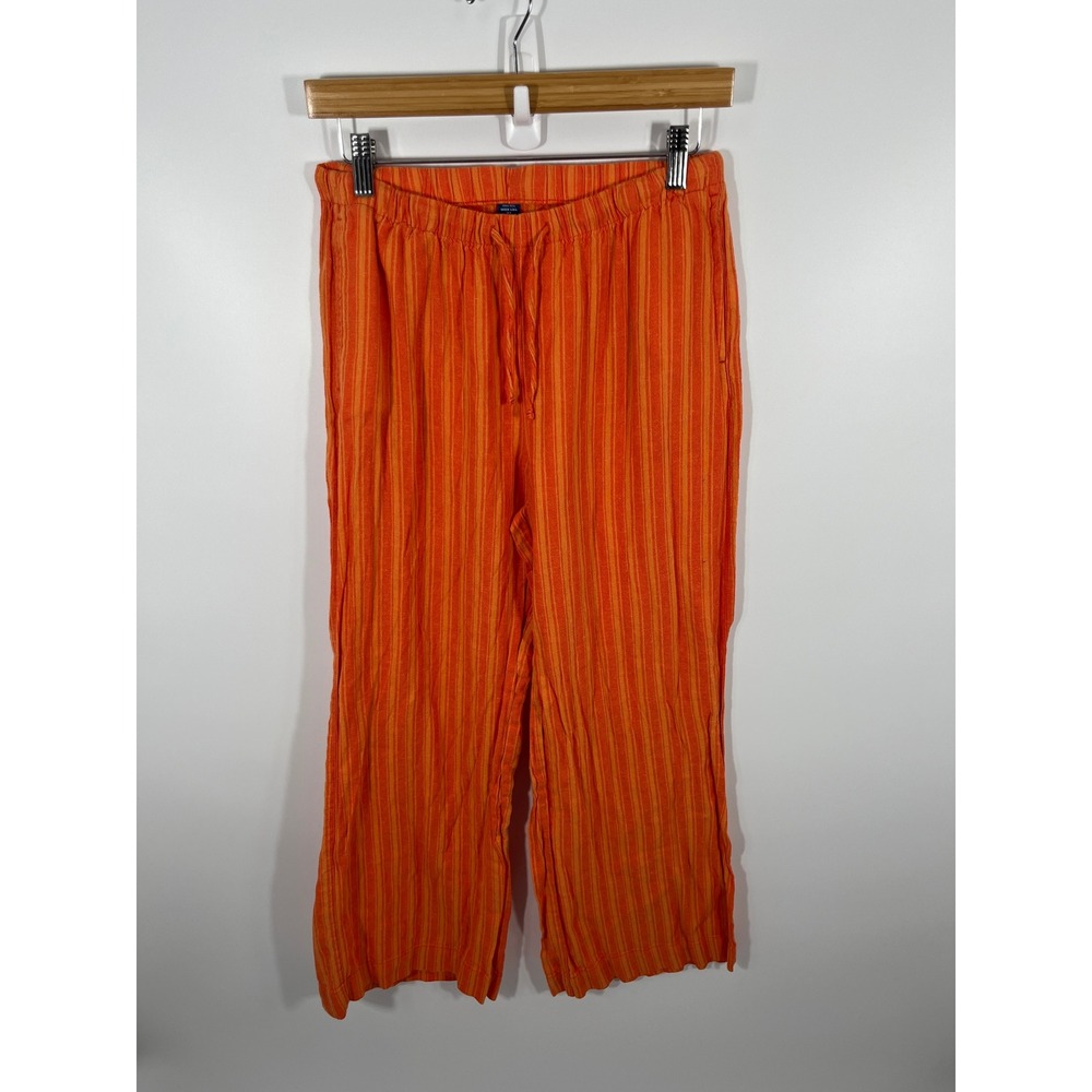 Old Navy Womens Linen Blend Pants XS Wide Leg Orange Striped Coastal Resort
